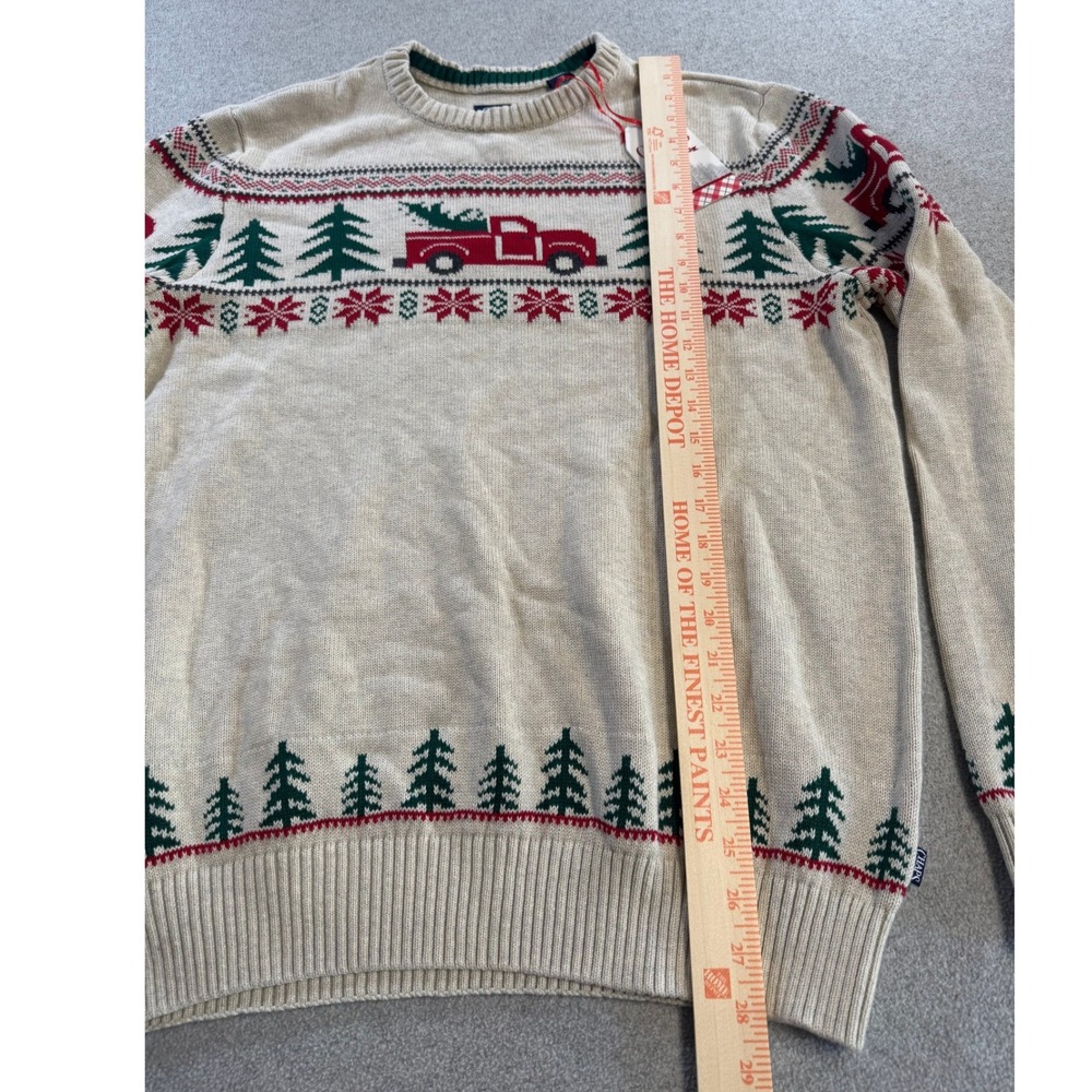 Chaps Christmas Sweater Mens L Oatmeal Heather New Red Truck Holiday Fair Isle - Picture 11 of 12